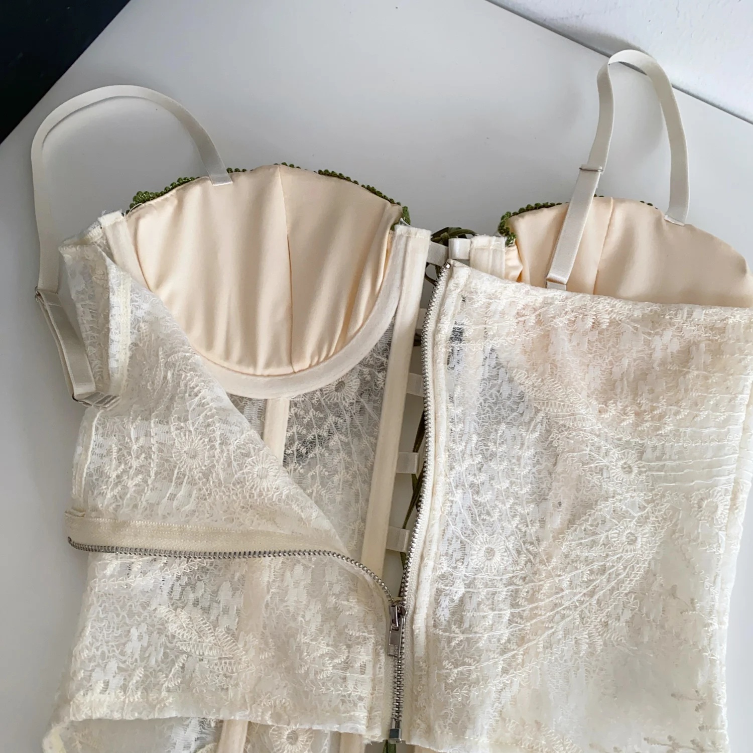 Vintage Lace-Up Corset Top Womens  Embroidered Bustier Shaped Slim Tank Top